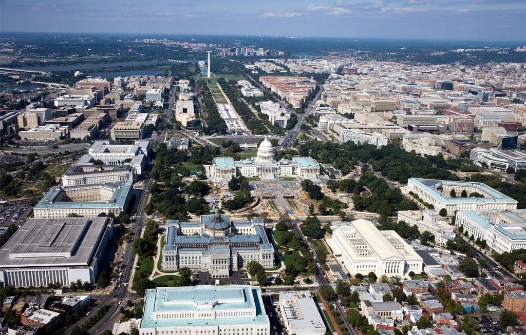 An aerial view of Washington DC.