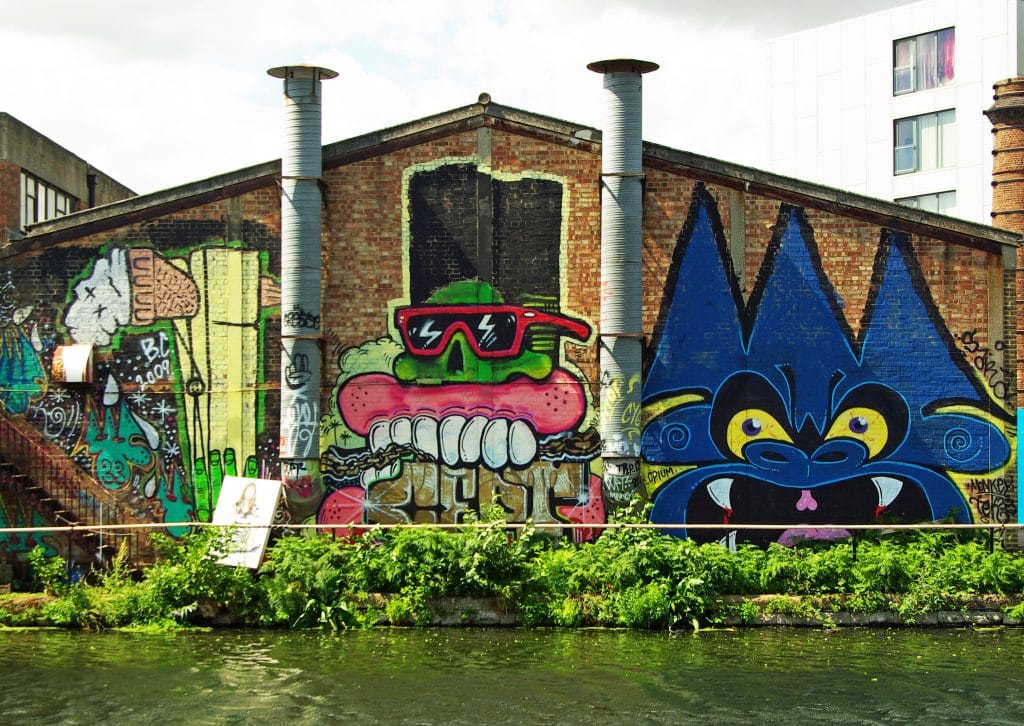 Colourful murals in Hackney Wick.