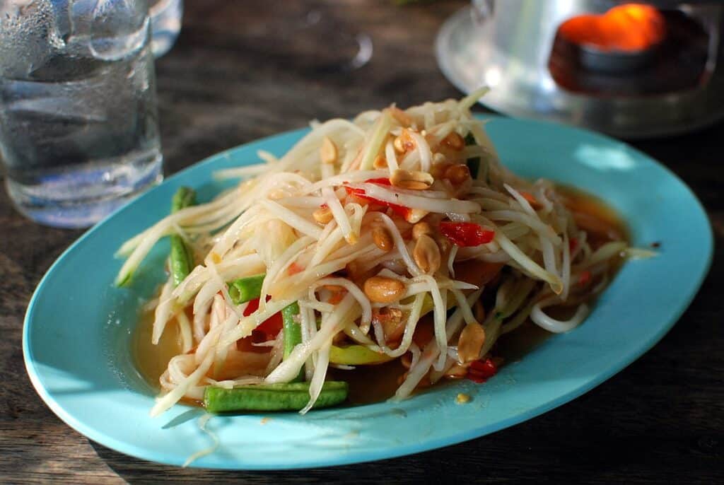 Som Tam is one of the best Thai street foods you should try.