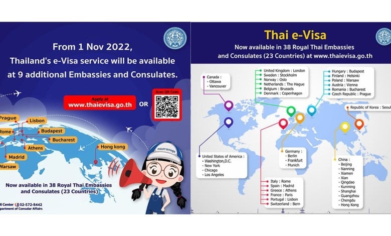 Thailand e-Visa online application service now available in 38 cities worldwide