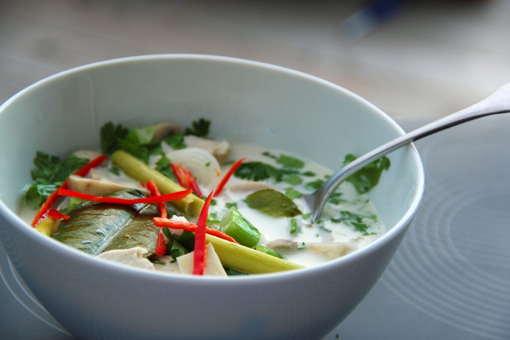 Tom Kha Gai is one of the most delicious Thai dishes.