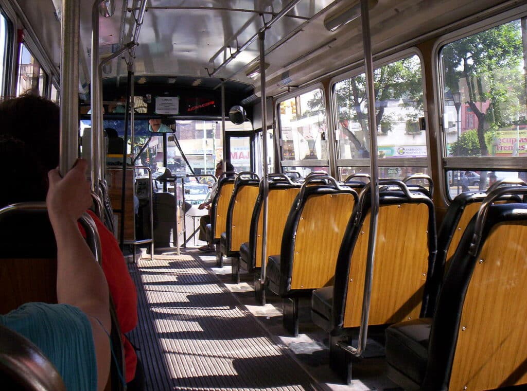 The inside of a bus in Buenos Aires, Argentina. It accompanies one of our tips for backpackers in South America.