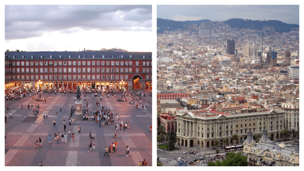 Pictured is Madrid on the left and Barcelona on the right.
